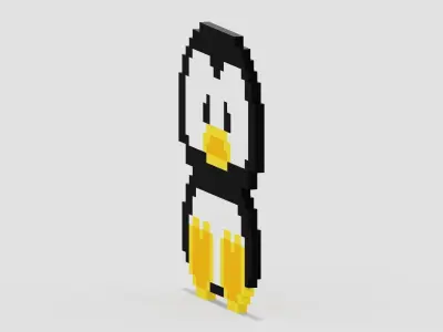 Pixel Penguin Symbol Low-poly 3D model
