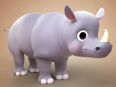Rhino Cartoon Rigged 3D model