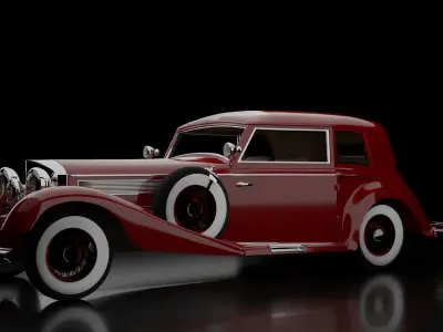 1930-50s Antique game-ready rigged drivable car with interiors Low-poly 3D model