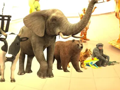 animal group forest 3D model