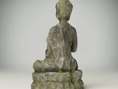 Grey stone Buddha statue Low-poly 3D model Free low-poly 3D model