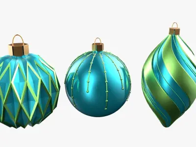 Christmas Tree Ornament Set5 - Turquoise Green  Low-poly 3D model