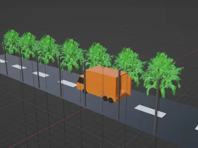Truck model orange road with trees Free low-poly 3D model