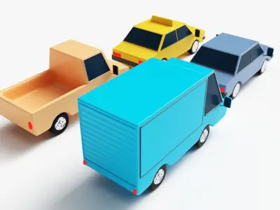 Low Poly Cars four toy trucks 3D model