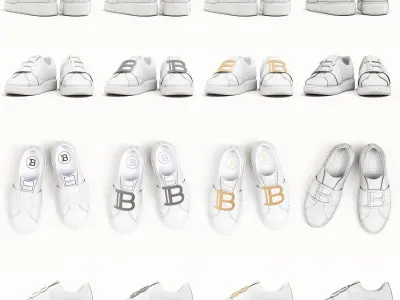 Balmain White Leather B Court Sneakers With Monogram Low-poly 3D model