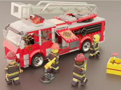 Lego Firetruck with Firefighter Squad  3D model