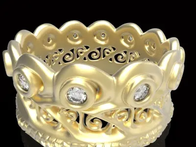 engraved gemstone crown ring 5 3D print model