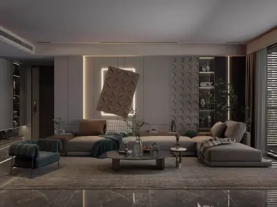 Modern living room  Low-poly 3D model purchase
