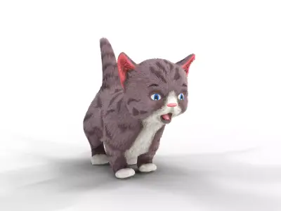 Fur Cute Cat kitten Cartoon  Low-poly 3D model
