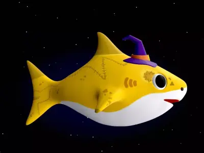 Rigged Cartoon Shark Character Monster Baby Shark Low-poly 3D model