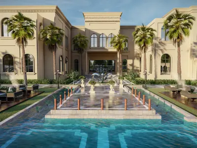 Big luxury backyard design sketchup with lumion file water pool 3D model