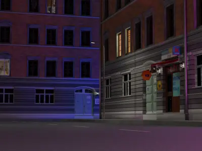 Modern street at night Free low-poly 3D model