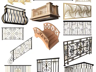 Railing Balcony and  Footbridge Collection Low-poly 3D model