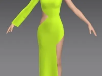 Dress asymetric lime green color matte   Low-poly 3D model