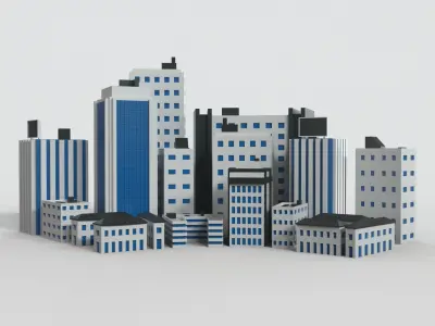 Low Poly City set of buildings Low-poly 3D model