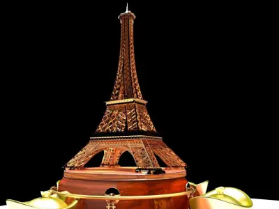 Chinese gold ingot with Eiffel tower 3D model