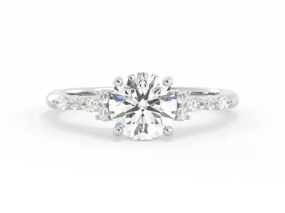 Round Diamond and Leaf Contour Band Engagement Wedding Set 3DM 3D print model