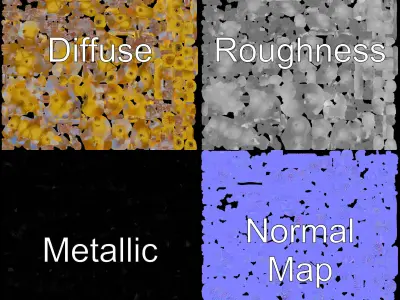 Yellow Pom Pom Flower Model Pack Low-poly 3D model