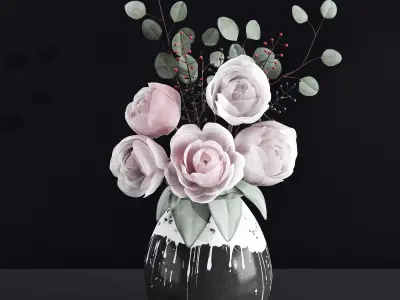 Bouquets of flowers in vases 3D Model Collection