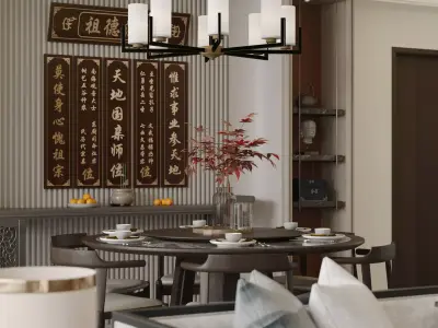 chinese living room dining room interior scenes 06 3D model