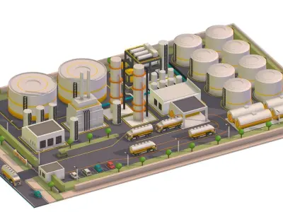 Isometric Oil Processing Plant Complex Crude Low-poly 3D model