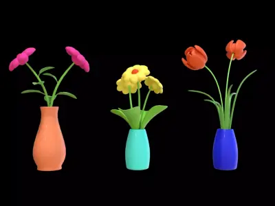 Flower Vase Set  Low Poly 3D Model 3D model