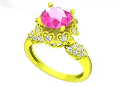 A7475 Fashion Heart Diamond Women Ring 3D Model 3D print model