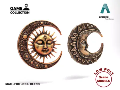 Decorative moons 2 Low-poly 3D model