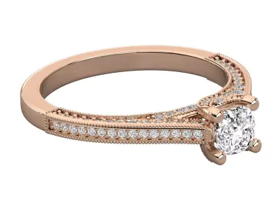 Round Diamond Engagement Ring CAD Design Pave Luxury Style 3D print model