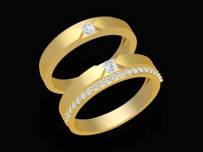 Elegant Couple Diamond Wedding Rings 114 3D print model