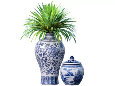 Decorative set with vases Indoor plant 3D model
