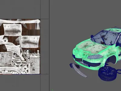 Wrecked destroyed Car Renault Megane  3D model