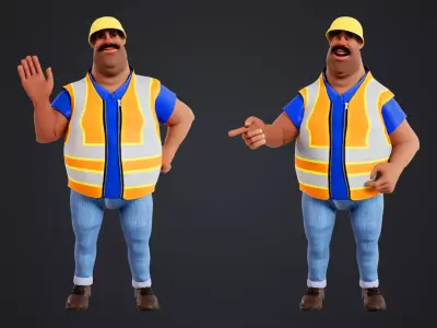 Cartoon Worker Rigged Low-poly 3D model