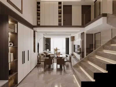 Modern living room dining room interior scenes 127 3D model