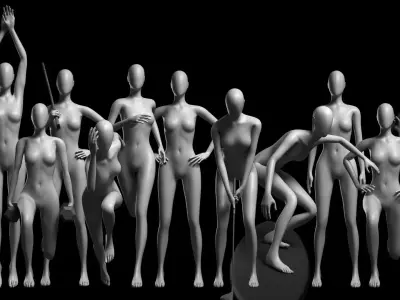 Animated Female Mesh - 12 sport poses v3 Low-poly 3D model