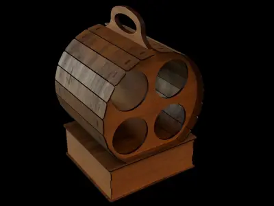 Barrel Wine Rack with Bottles and Glasses 3D model
