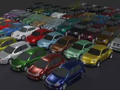 Generic Passenger Car Lowpoly 3D Models Pack Low-poly 3D model