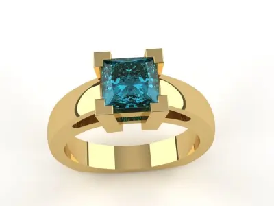 Princess Cut Ladies Diamond Ring V-Prong Setting Gold Silver 3D print model
