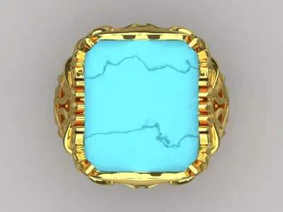 Luxury yellow gold ring with turquoise model gr0086 3D print model