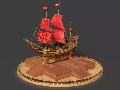 Chinese sail ship  Low-poly 3D model