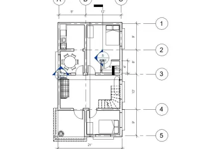 3bedroom small Family House plan Low-poly 3D model