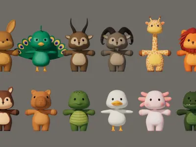 Rigged Cartoon Animals Collection Pack-003 Low-poly 3D model