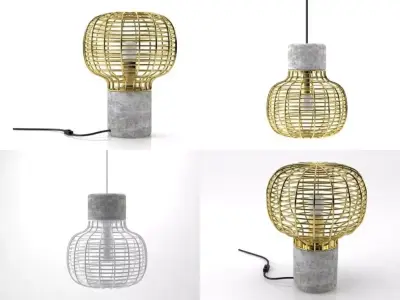 T-Series pendant lamp in concrete and gold 3D model