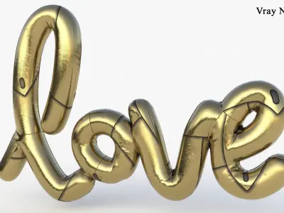 Love Gold Decoration Written Low-poly 3D model