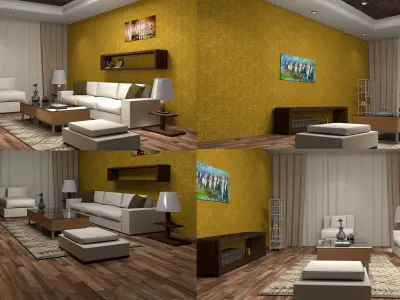 Sitting room Interior  Low-poly 3D model