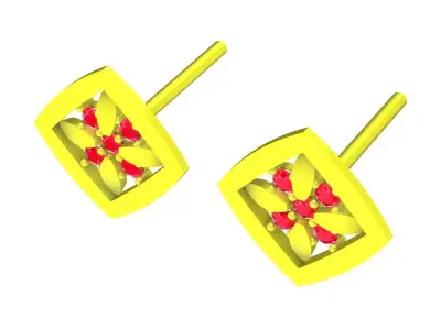Luxury Ruby Cluster Stud Earrings 3D Model 5990 3D print model