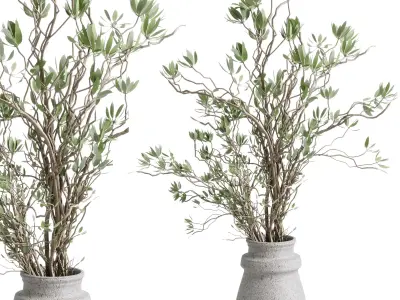 Branches with leaves in an old concrete vase 70 3D model