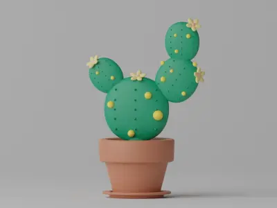 Cartoon Cactus and Pot 1 3D model