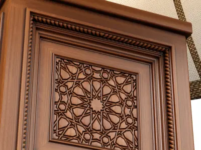 Wood Aged Arabic Oriental Nightstand bedside Eastern Table Lamp 3D model