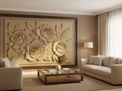  modern rose panel wall decor set relief stl mural CNC 301 3D model